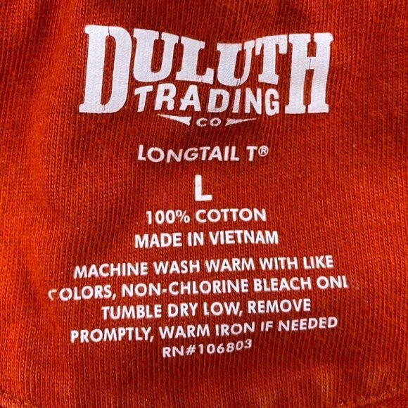 Duluth Trading Long Sleeve T-Shirt Large Orange 100% Cotton - Picture 3 of 4